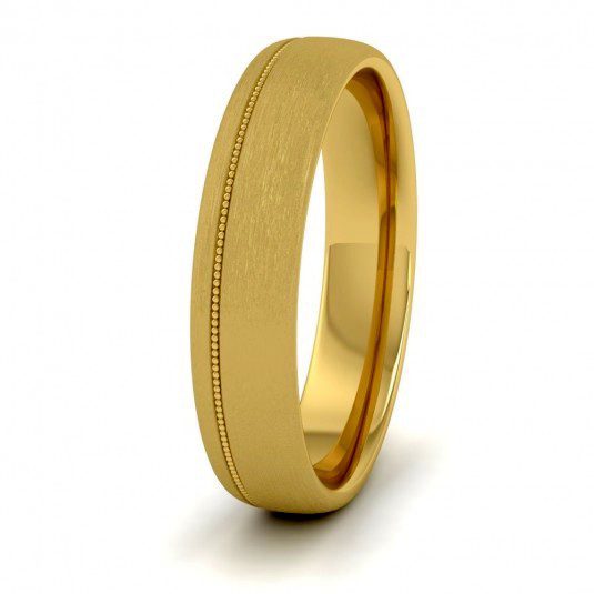 Asymmetric Millgrain Line with Matt Finish Half Round Wedding Ring
