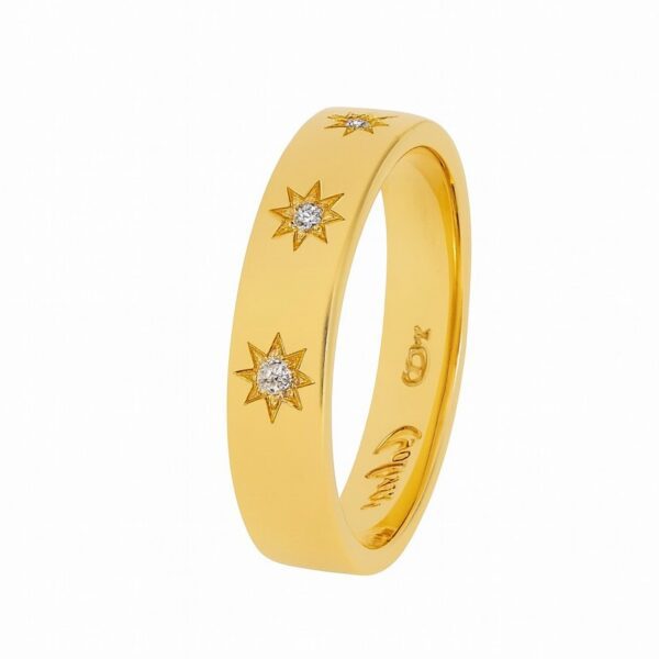 Gold Ring with Three Star Set Diamonds