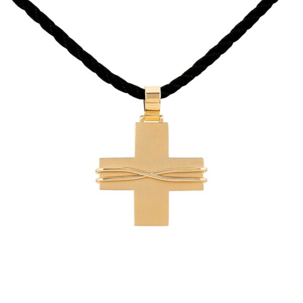 Gold Cross Pendant With Raised Lines
